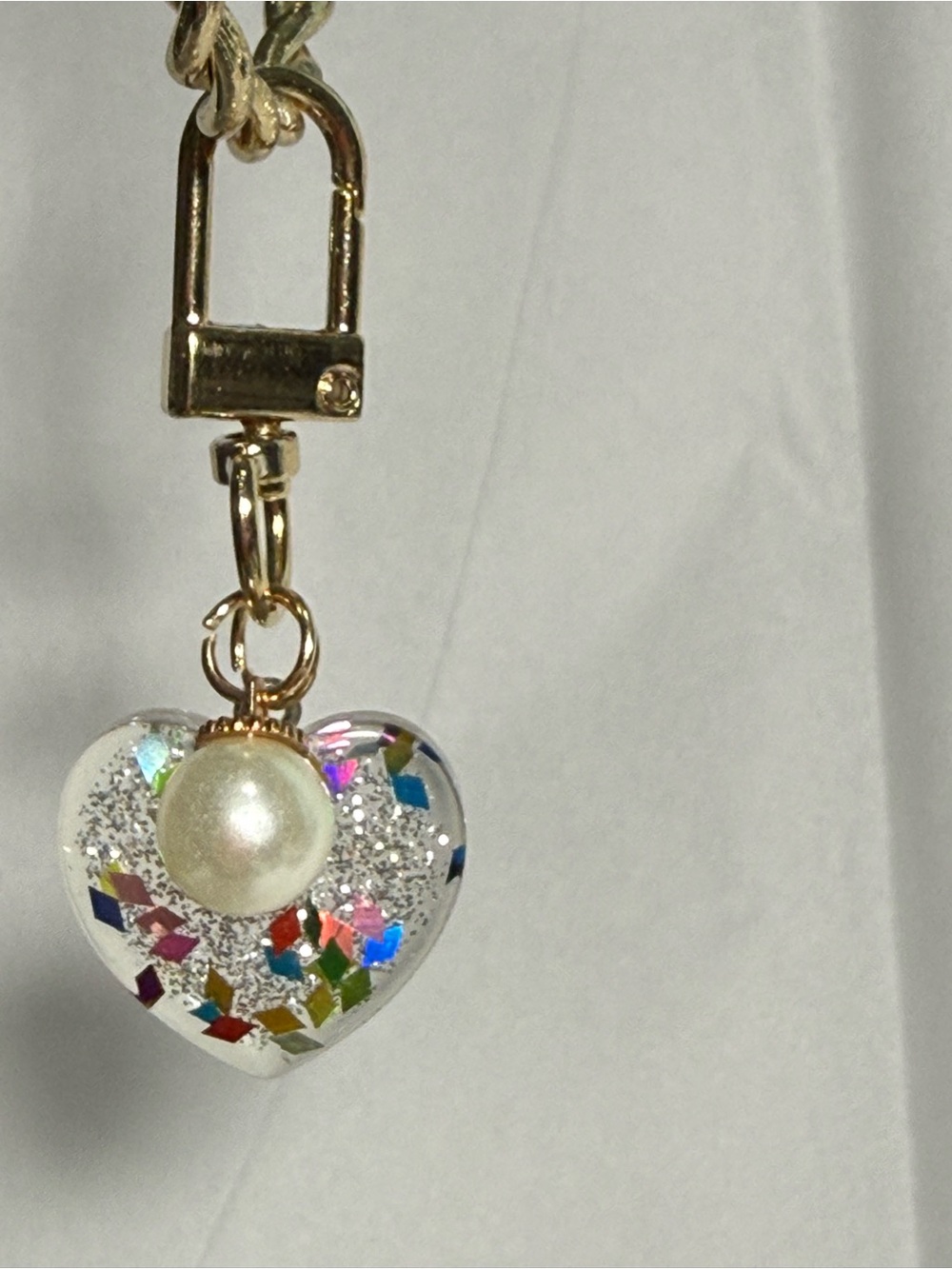 Gold Heart Charm Keychain with Pearl Accent